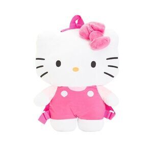 Hello Kitty Plush Backpack For Kids Adjustable Straps Zipper Closure Pink & Whit